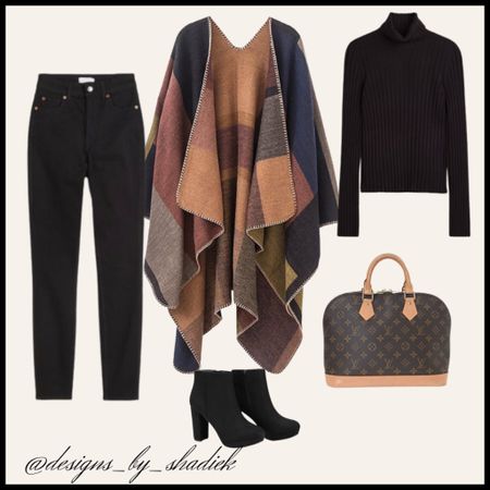Shop this look, perfect for the fall season |fall fashion | fall outfit | fall inspo | black jeans | black pencil foot jeans | black sweater | black turtle neck | shawl | Louis Vuitton | used Louis Vuitton bag | LV bags | fall boots | black fall boots | Amazon finds |Amazon fashion | h&m fashion | shop H&M 

#LTKSale #LTKSeasonal #LTKstyletip