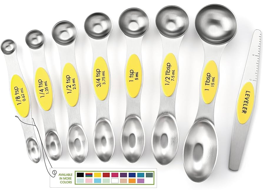 Spring Chef Yellow Stainless Steel Magnetic Measuring Spoons Set of 8 with Leveler, Dual Sided Me... | Amazon (US)