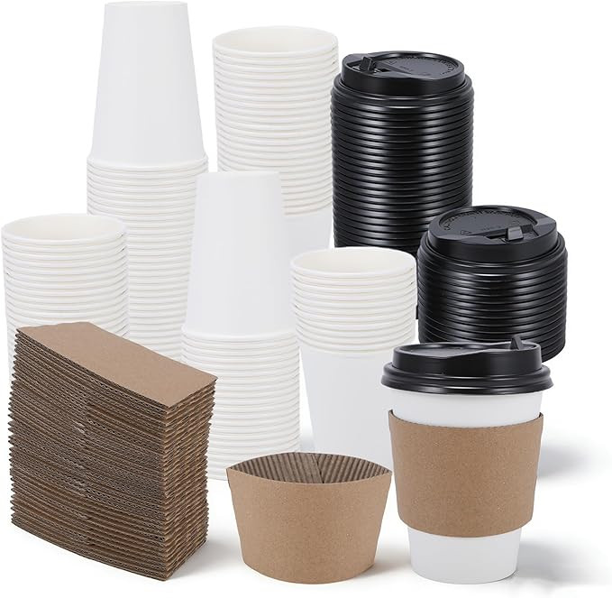 Coffee Cups, 50 Pack 12 oz Disposable Coffee Cups with Lids | and Sleeves Leak-proof & Sturdy Thi... | Amazon (US)