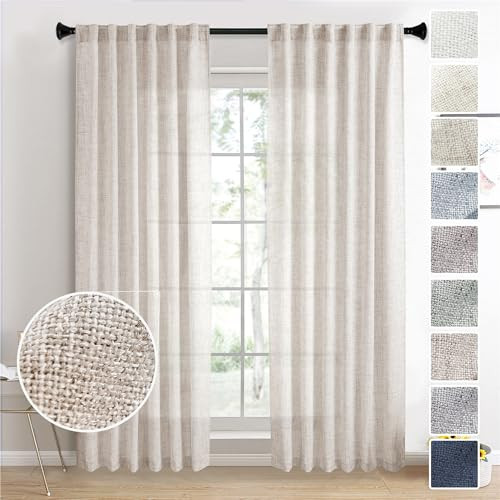 MEETBILY Curtains Panels for Back Tab Semi Sheer, Linen Textured Drapes Rod Pocket, Flax Curtains for Farmhouse/Bedroom/Living Room/Window (2-Pack, 50 x 96 inch, Linen) | Amazon (CA)