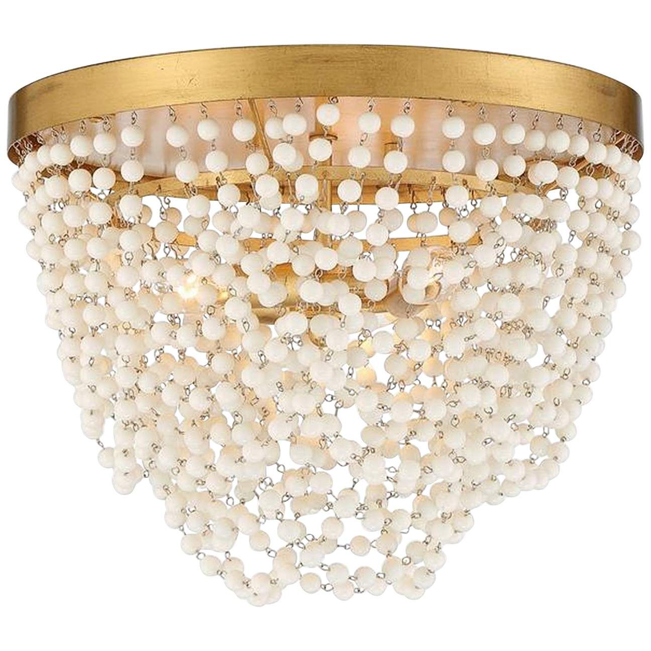 Fiona 13 3/4&quot;W Antique Gold and White Beads Ceiling Light | www.lampsplus.com | Lamps Plus