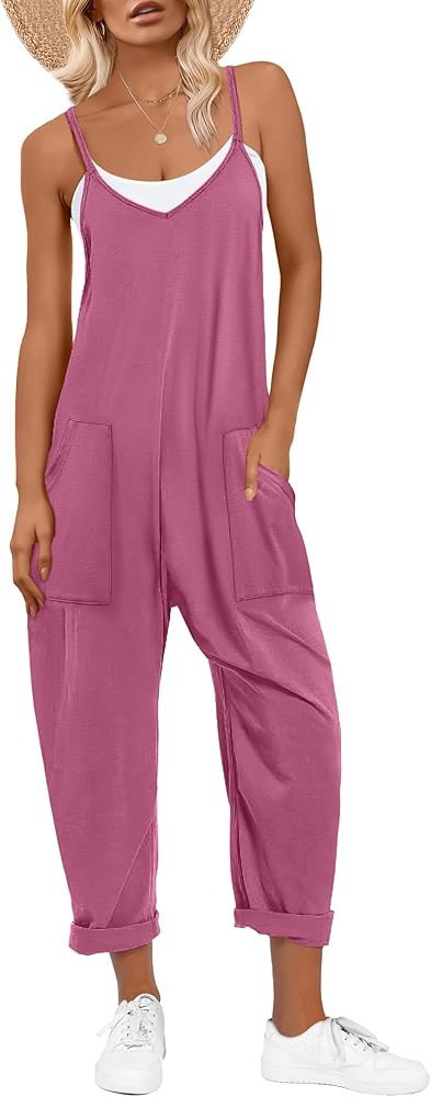 ANRABESS Jumpsuits for Women Casual Summer Overalls Sleeveless Spaghetti Strap Romper Jumpers Tre... | Amazon (US)