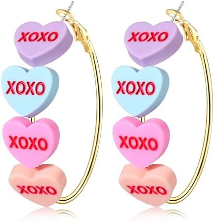 Valentine’s Day Hoop Earrings for Women LOVE XOXO Conversation Heart Earrings Romantic Large Ci... | Amazon (US)
