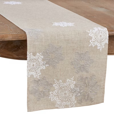 Saro Lifestyle Embroidered Snowflake Design Table Runner, 16"x108", Beige | Target