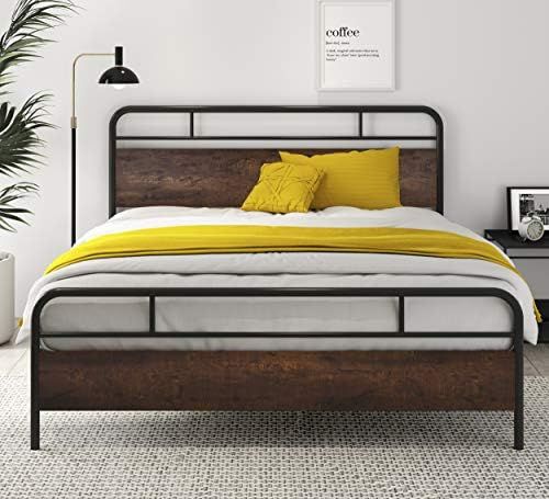 SHA CERLIN Heavy Duty Full Size Bed Frame with Modern Wood Headboard, Metal Platform Bed with Fro... | Amazon (US)