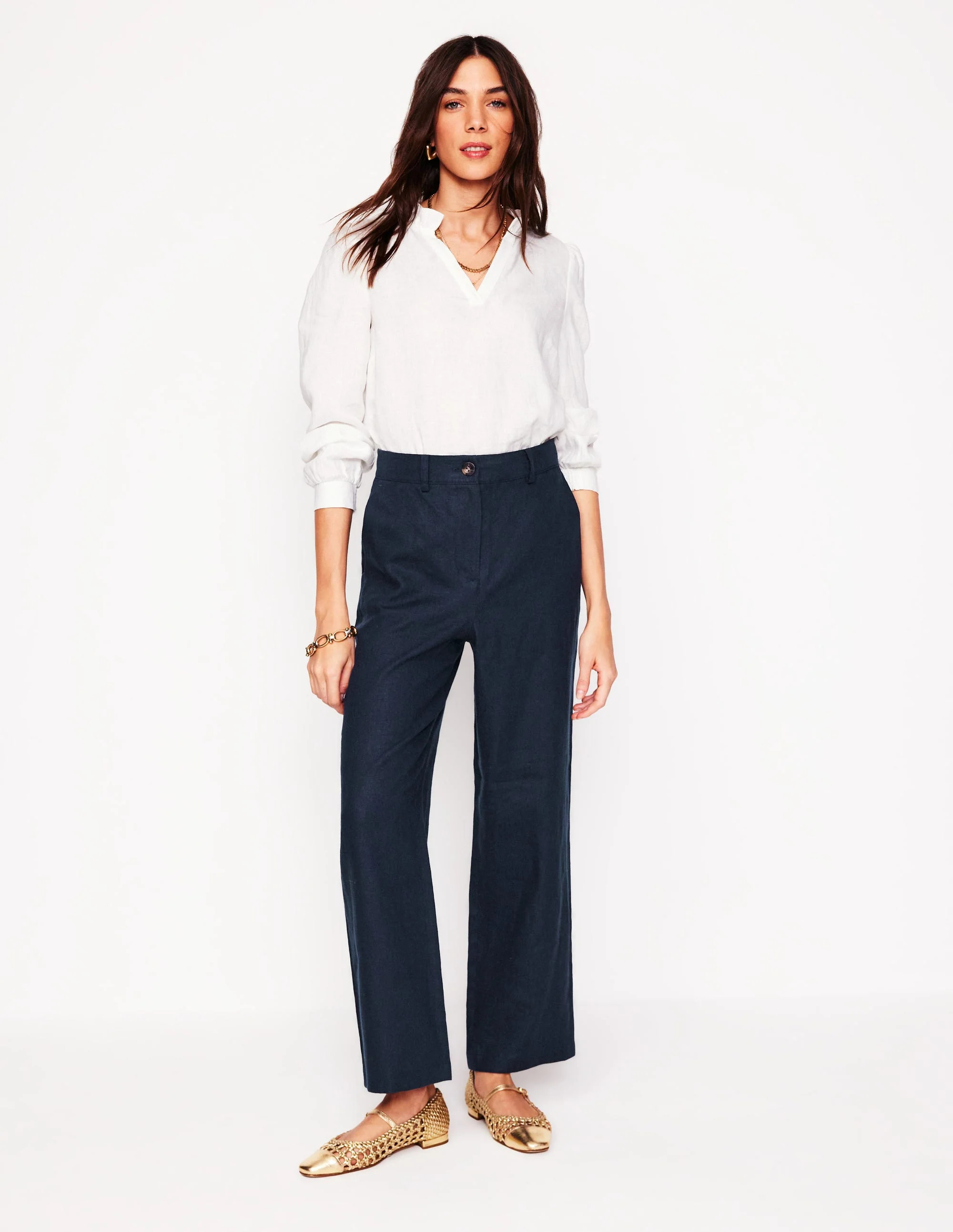 Westbourne Crop Linen Pants Navy Women Boden | Boden (US)