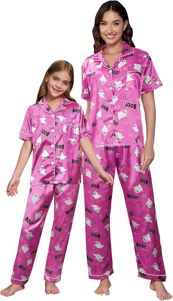 Mommy and Me Pajamas Mother Daughter Family Matching Sleepwear Button Down Silky Satin Nightwear | Amazon (US)