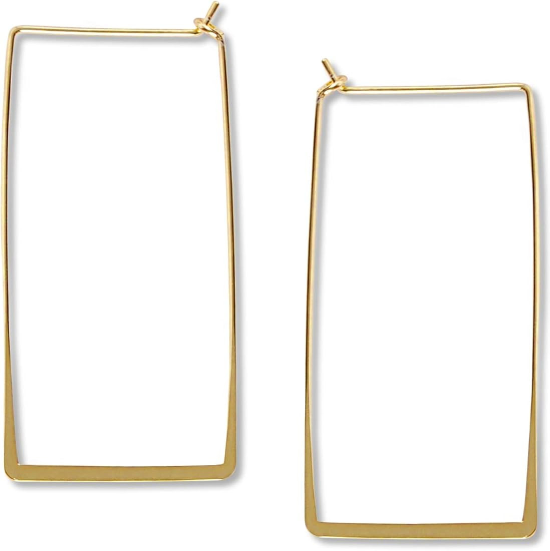 Thin Hoop Earrings for Women - Minimalist Geometric Rectangle Square Hoops - 14K Gold, Rose or 92... | Amazon (US)