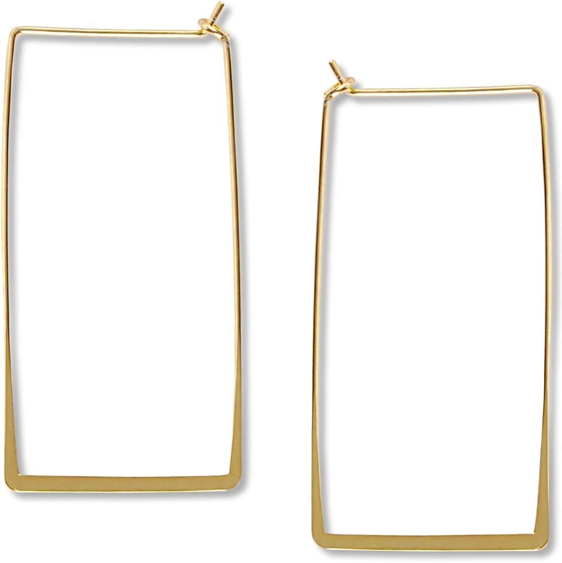 Thin Hoop Earrings for Women - Minimalist Geometric Rectangle Square Hoops - 14K Gold, Rose or 92... | Amazon (US)