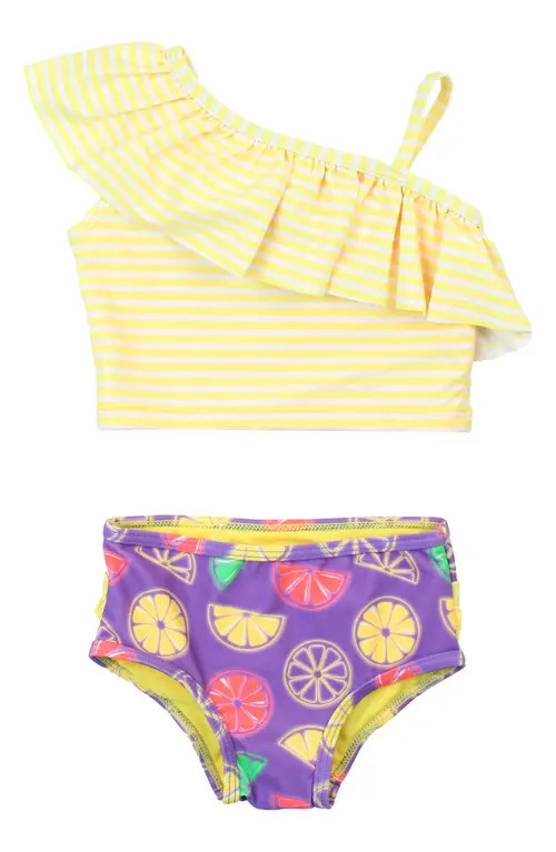 RuffleButts Kids' One-Shoulder Ruffle Two-Piece Swimsuit in Purple at Nordstrom, Size 4T | Nordstrom