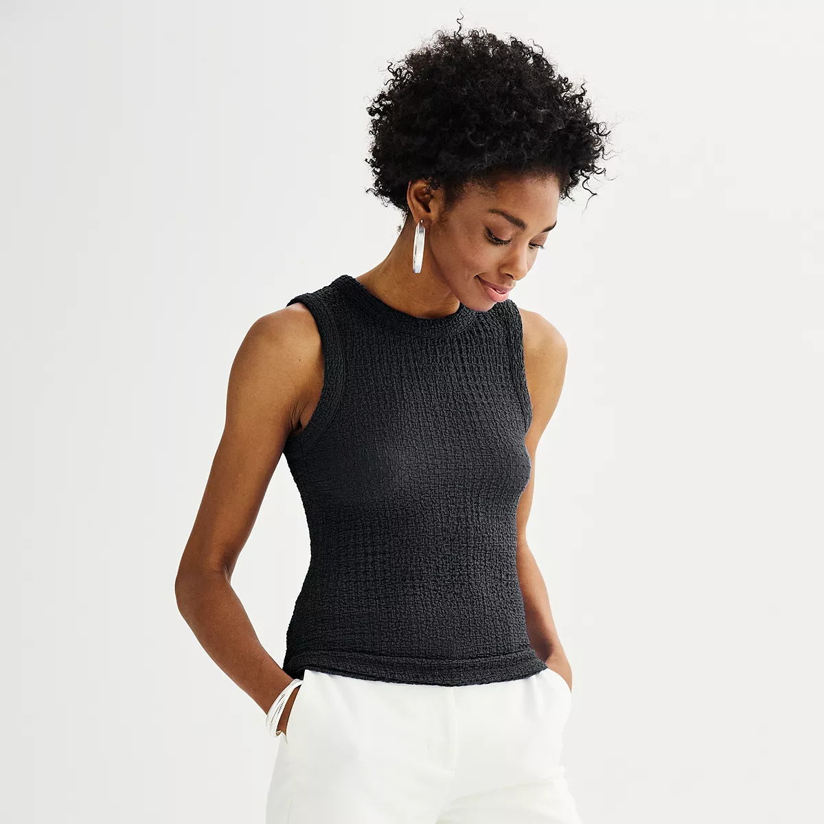 Women's Nine West Crinkle Textured High Neck Tank Top | Kohl's