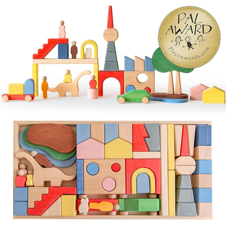 Large Wooden Building Blocks for Toddlers 2-4 Years, Exclusive Designed Metropolis Wooden Blocks ... | Amazon (US)