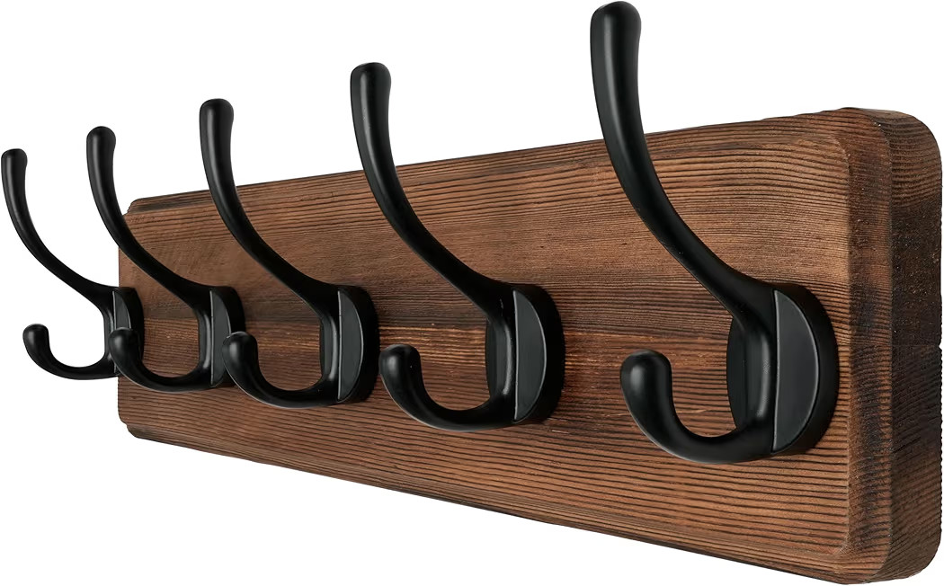 Dseap Wall Mounted Coat Rack: Patented, Heavy-Duty, 17.4" Long 5-Double-Hooks Wooden Hanger Rail ... | Amazon (US)