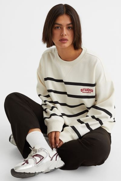 Sweatshirt - Cream/striped - Ladies | H&M US | H&M (US + CA)