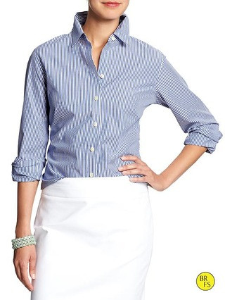 Banana Republic Womens Factory Non Iron Fitted Poplin Shirt Size 8 - Blue stripe | Banana Republic US