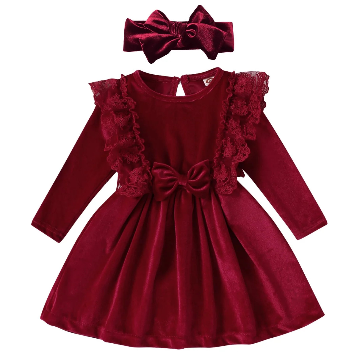 IBTOM CASTLE Vintage Princess Toddler Baby Girl Long Sleeve Velvet Ruffle Tutu Lace Dress Xmas We... | Walmart (US)