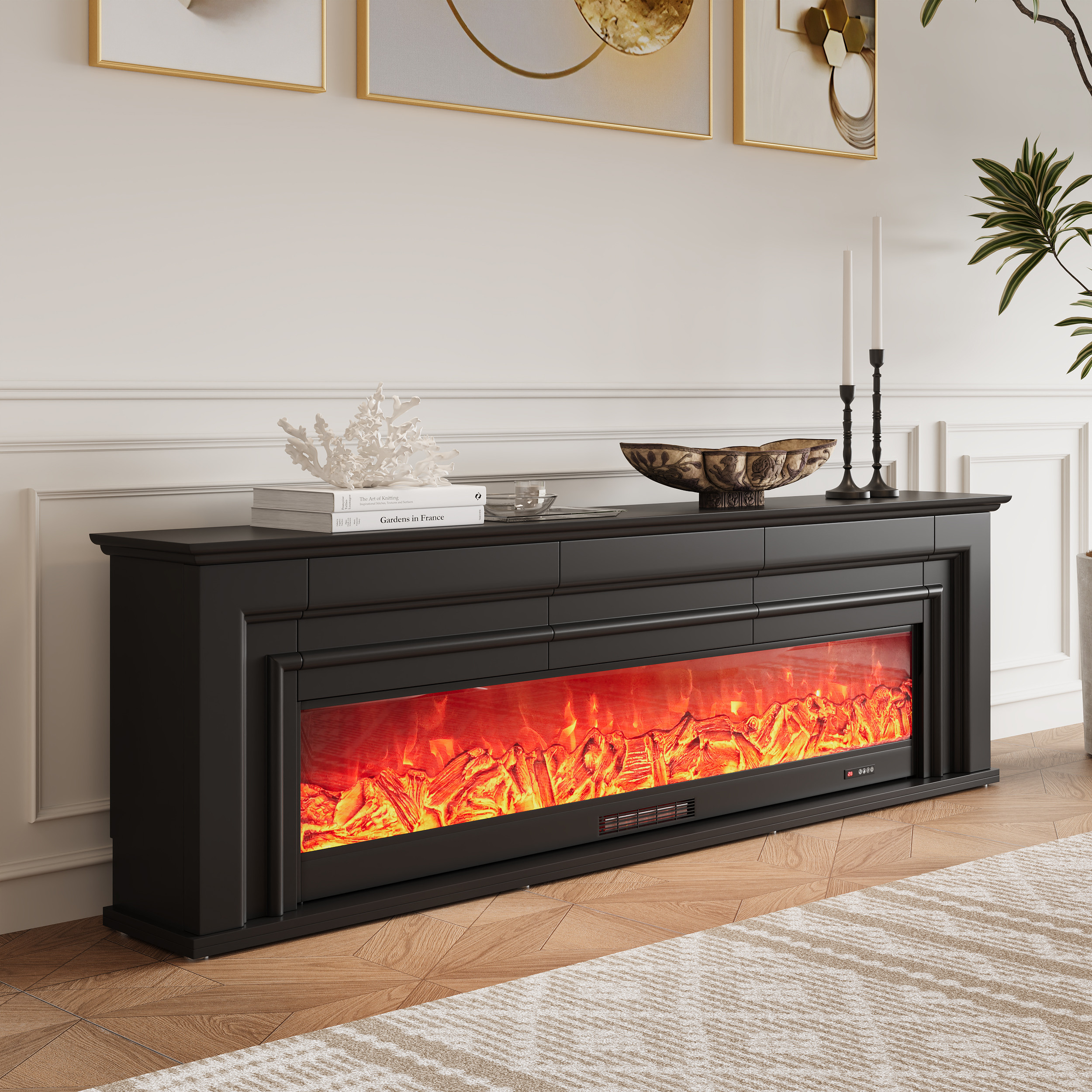 79'' Electric Fireplace TV Stand Modern Black Media Console with Remote Control | Homary