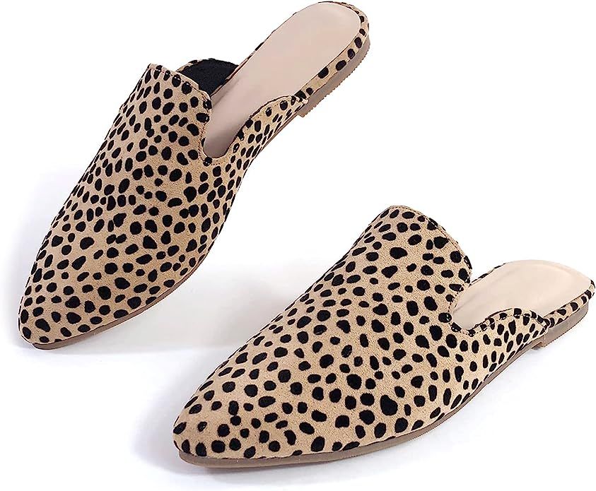 BOYYOUN Women's Low Slip On Mule Comfortable Slides-Vegan Suede-Flat Slides Pointed Toe Flat Heel... | Amazon (US)