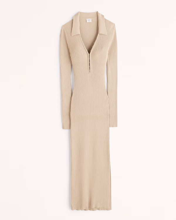 Ribbed Polo Midi Sweater Dress | Abercrombie & Fitch (US)