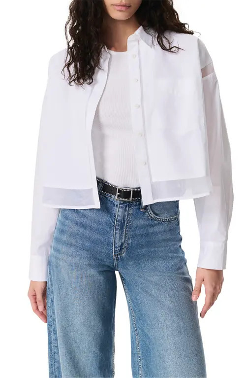 rag & bone Beatrice Mixed Media Crop Button-Up Shirt in White at Nordstrom, Size X-Small | Nordstrom