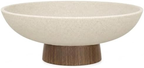 Modern Pedestal Fruit Bowl, Large Matte Resin Decorative Bowl with Faux Wood Base for Kitchen Cou... | Amazon (US)