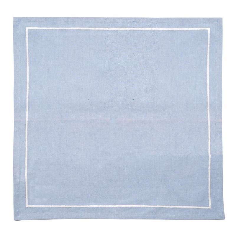 Set of 4 Blue Chambray Cloth Napkins with White Embroidered Border | At Home