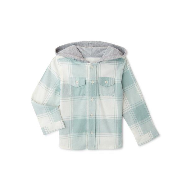 Wonder Nation Baby and Toddler Boys’ Hooded Flannel Shirt, Sizes 12M-5T - Walmart.com | Walmart (US)