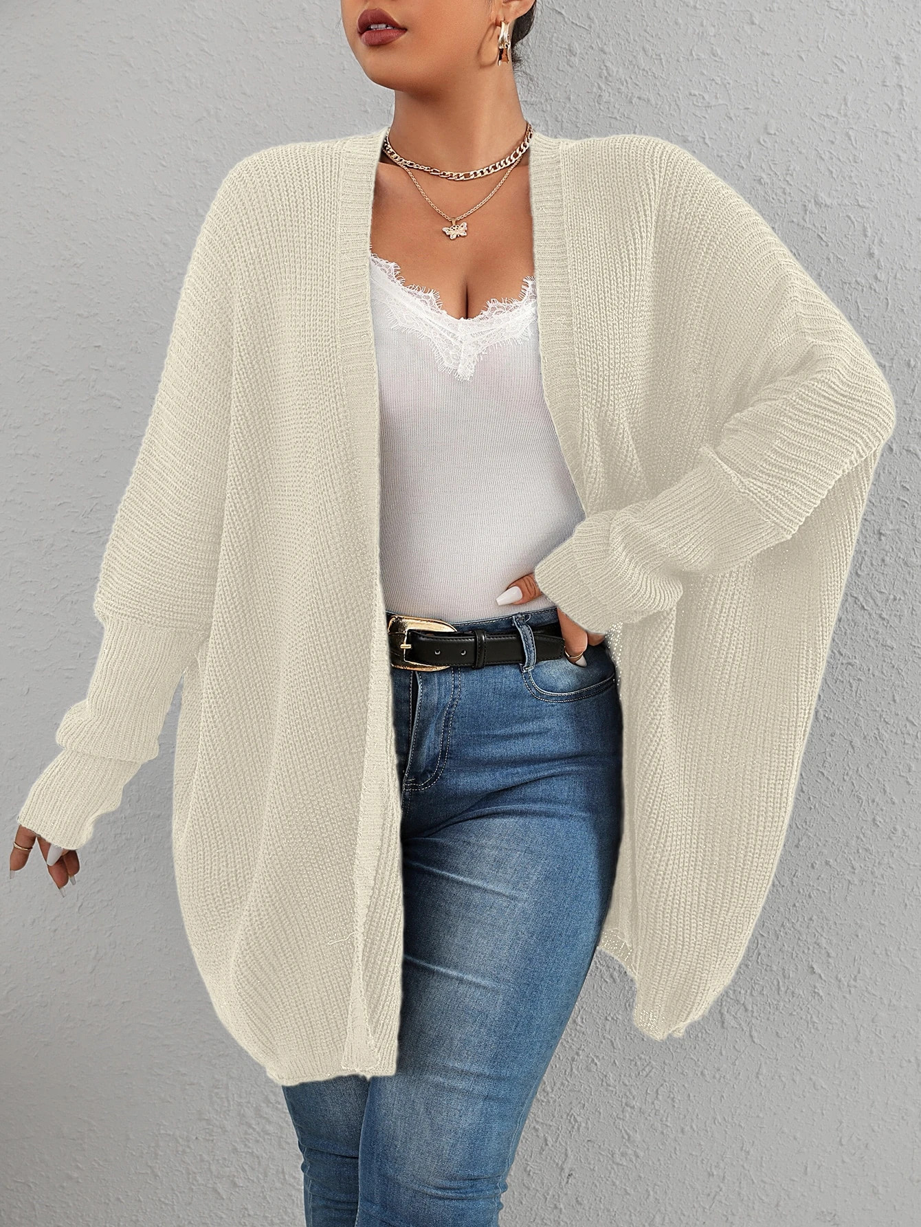 SHEIN Frenchy Plus Batwing Sleeve Duster Cardigan | SHEIN