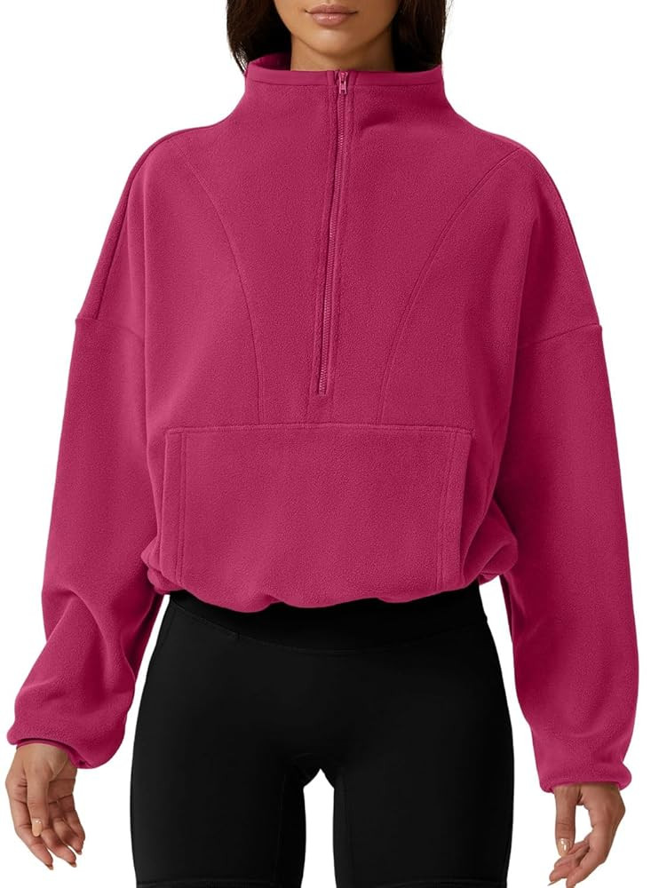 QINSEN Women Half Zip Fleece Sweatshirt Mock Neck Long Sleeve Winter Cozy Sherpa Pullover Sweater... | Amazon (US)