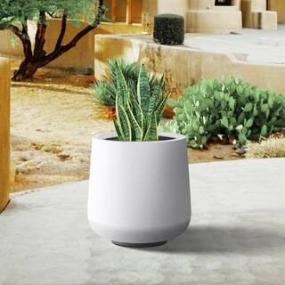 17 in. H Round Solid White Concrete Planter, Outdoor Modern Planter Pot, Flower Pot with Drainage Hole for Garden | The Home Depot