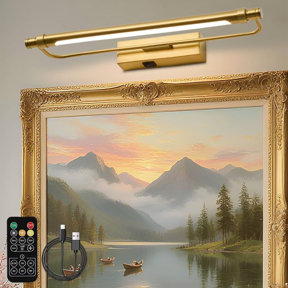 ZitoStory Gold Large Art Light Battery Operated Picture Light with Remote,Wireless Dimmable Art L... | Amazon (US)
