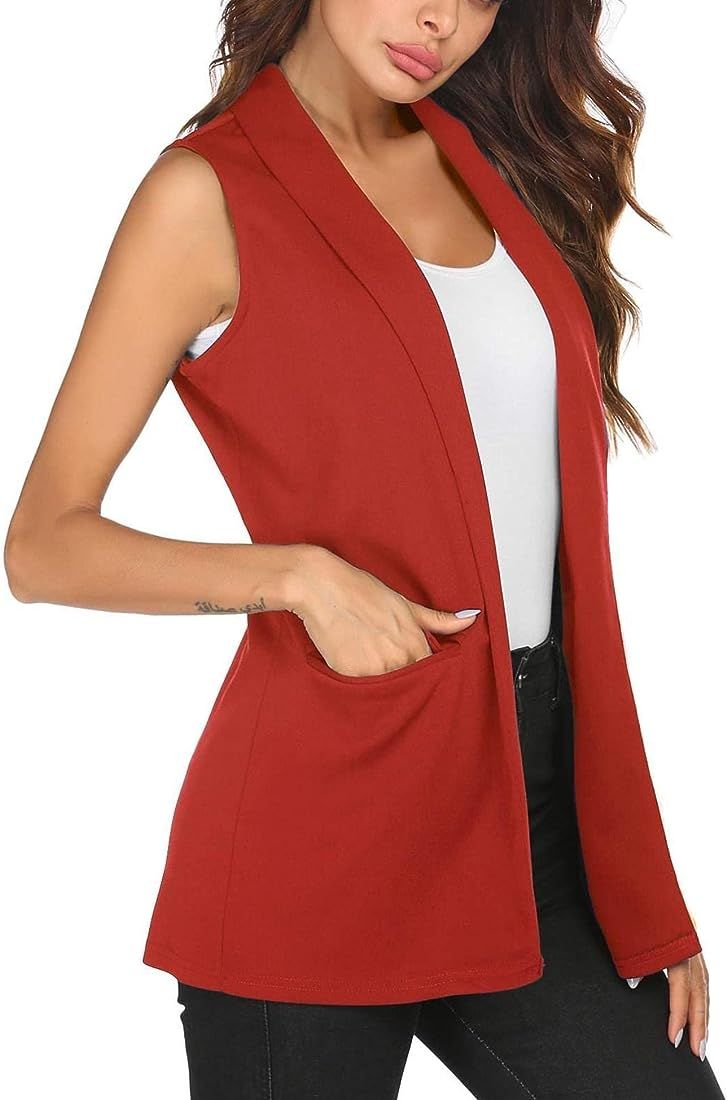 HOTLOOX Women's Sleeveless Vest Long Cardigan Vests Casual Open Front Trench Coat Jacket with Poc... | Amazon (US)