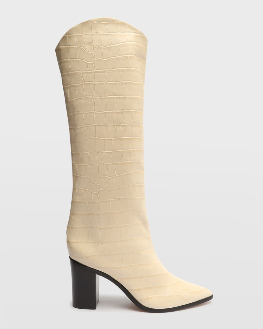 Schutz Analeah Croc-Embossed Knee-High Boots | Neiman Marcus