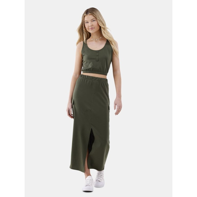 No Boundaries Henley Tank and Maxi Skirt Set, Women’s - Walmart.com | Walmart (US)