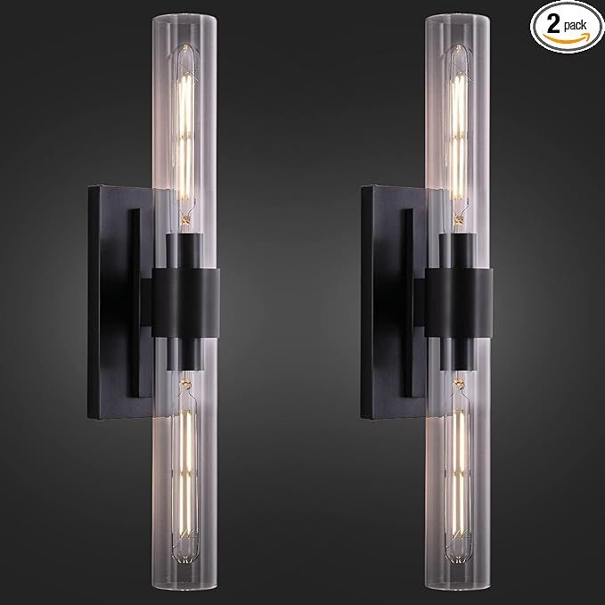 Wall Sconces Set of Two, 22.8" Black Sconces Wall Lighting 2-Light Bathroom Sconces With Up Down ... | Amazon (US)