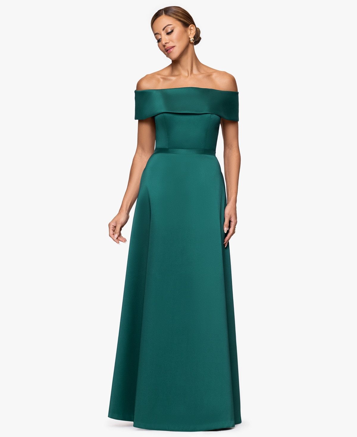 Xscape Women's Off-The-Shoulder Long Dress - Pine | Macy's