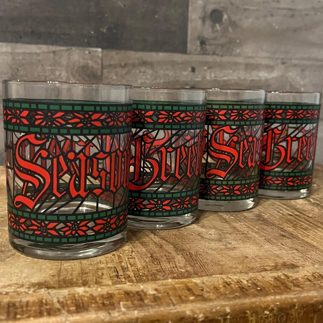 Vintage Christmas Houze Seasons Greetings Old Fashioned Rocks Glasses Set of 4 - Etsy | Etsy (US)