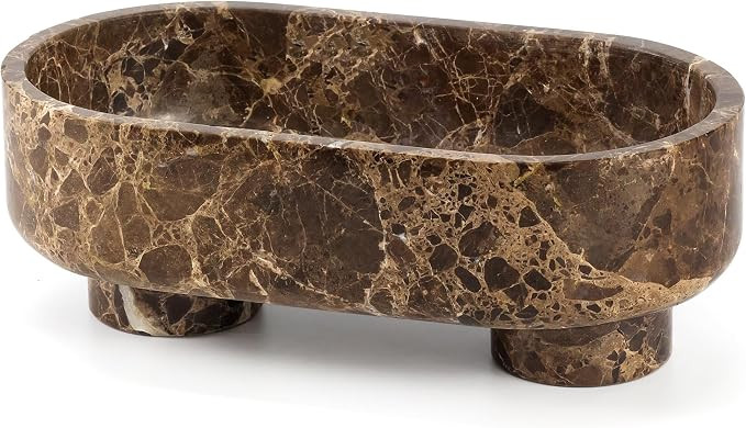 Natural Oval Marble Fruit Bowl, Two-Legged Decorative Bowl Dark Brown | 10" Large Handcrafted Mar... | Amazon (US)