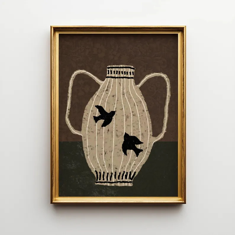 Minimalist Antique Vase Art Print, Vessel Still Life Printable Art, Brown and Beige Pottery With ... | Etsy (US)