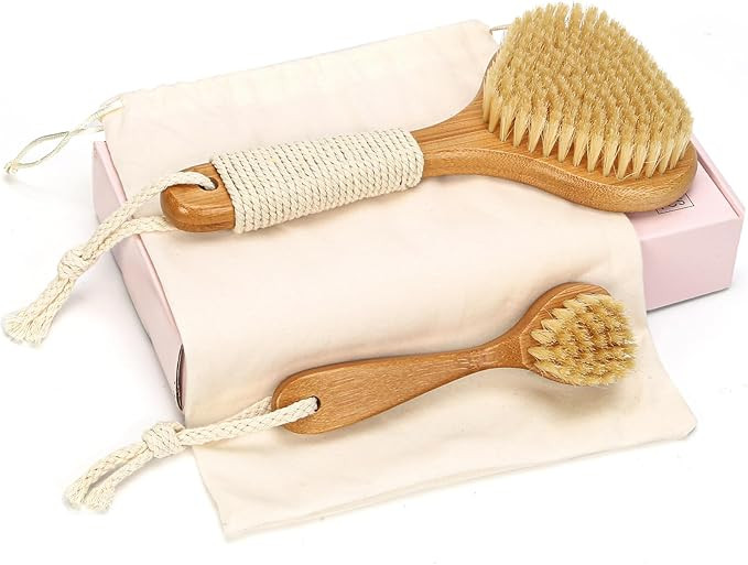 eaxun Bamboo Dry Brushing Set with Body and Face Brush, Dry Scrub Brush with Exfoliating Natural ... | Amazon (US)