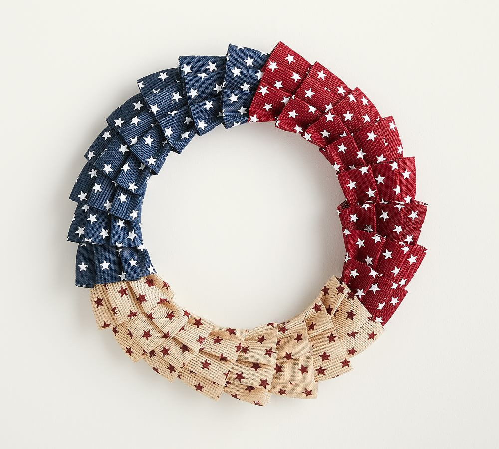 Open Box: Liberty Handcrafted Burlap Wreath, Large, 24" - Red/White/Blue | Pottery Barn (US)