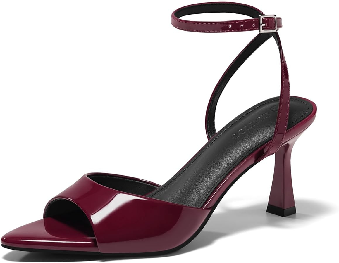 Coutgo Womens Kitten Heels Sandals Pointed Open Toe Ankle Buckle Strap Summer Dress Shoes | Amazon (US)