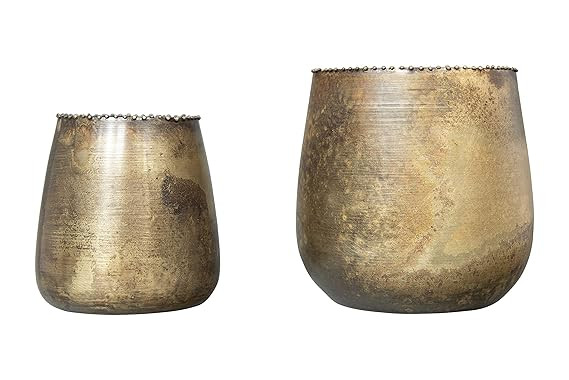 Creative Co-op Distressed Brass Metal Planters with Rim Beading (Set of 2 Sizes) Tealight and Vot... | Amazon (US)