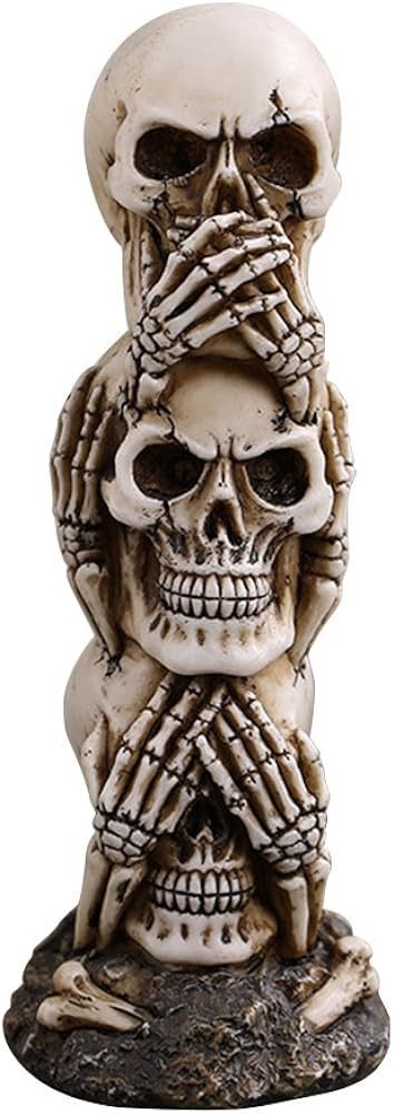 Amosfun Hear-no See-no Speak-no Evil Skull Statue Sculpture Figure Skeleton Stacked Skulls for Ha... | Amazon (US)