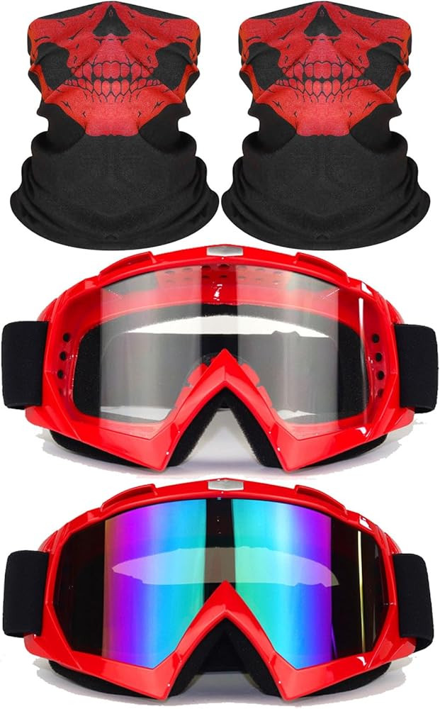 4PCS Motorcycle Set, 2 Dirt Bike Ski Goggles UV Protection Dustproof Windproof Safety Glasses wit... | Amazon (US)