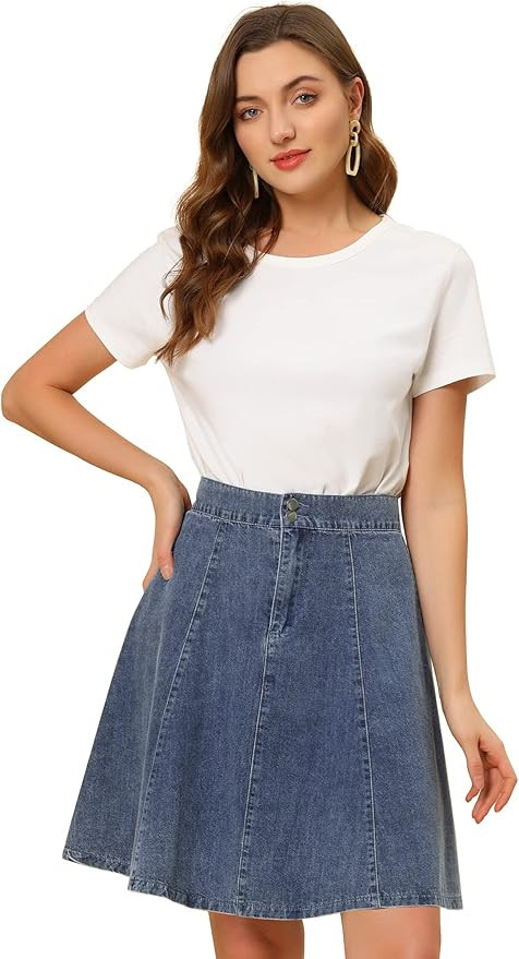 Allegra K Women's High Waisted A-Line Flared Casual Denim Skirt | Amazon (US)