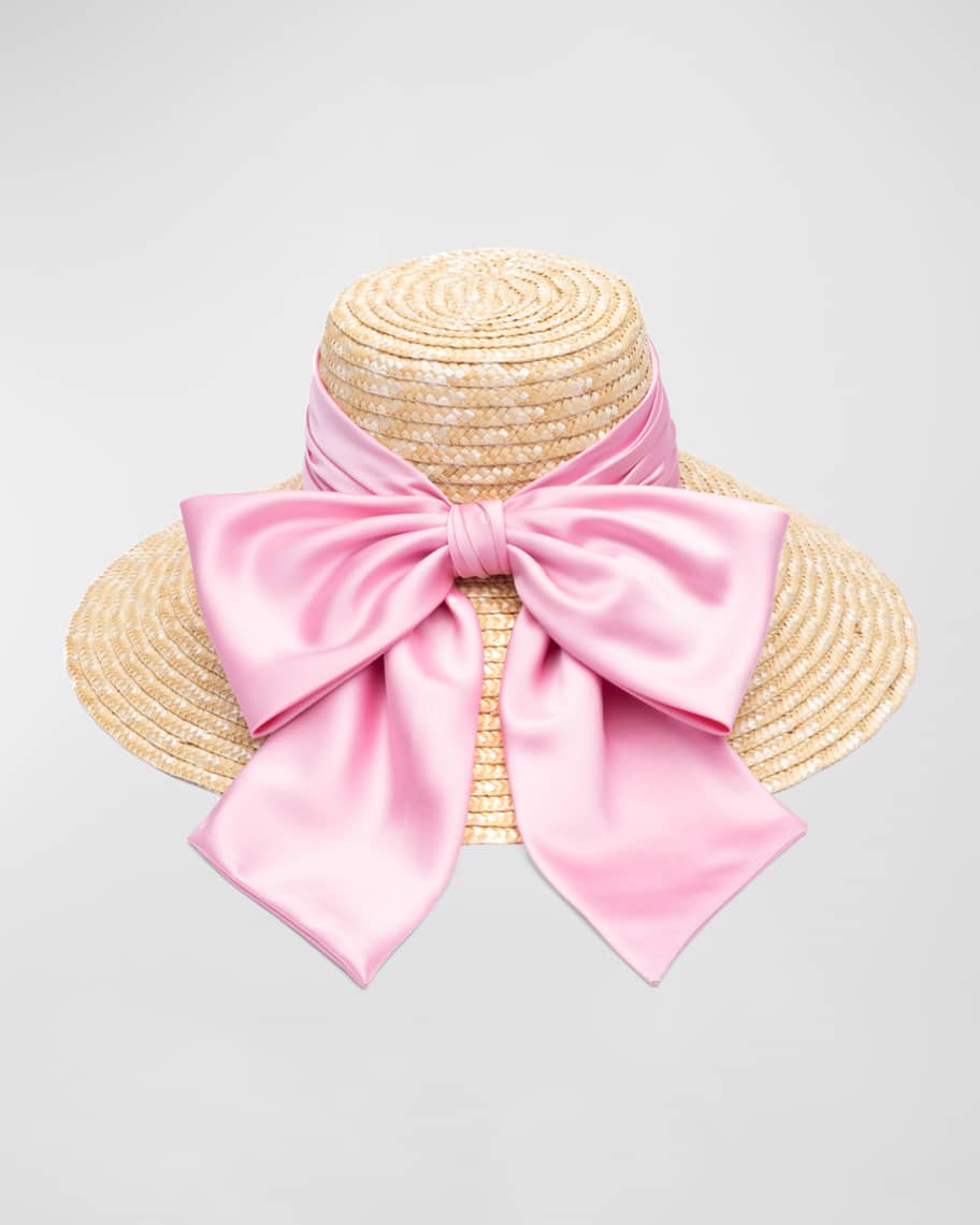 Eugenia Kim Mirabel Wide Brim Hat With Pink Satin Bow | Neiman Marcus