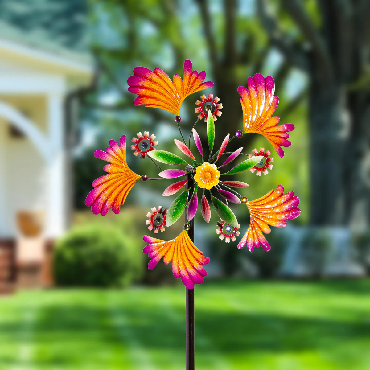 Metal Wind Spinner, Yellow & Purple Leaves, 75"H | Plow & Hearth