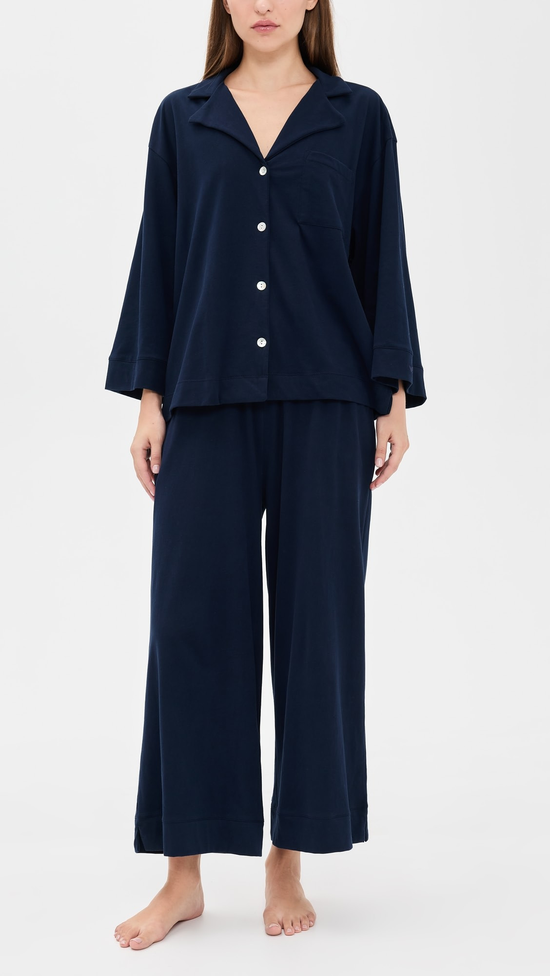 Pima Cotton Navy Wide Leg Pajama Set | Shopbop