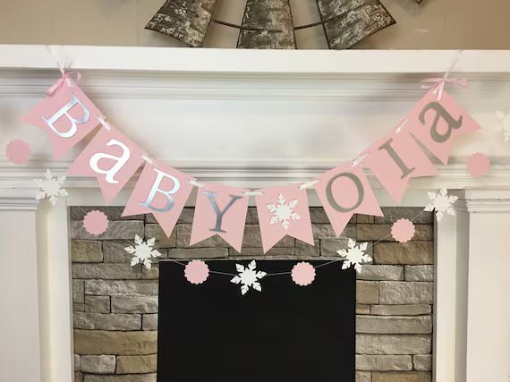 Pink and Silver Winter Wonderland Baby Shower Decorations Baby Name Banner Little Snowflake Showe... | Etsy (US)